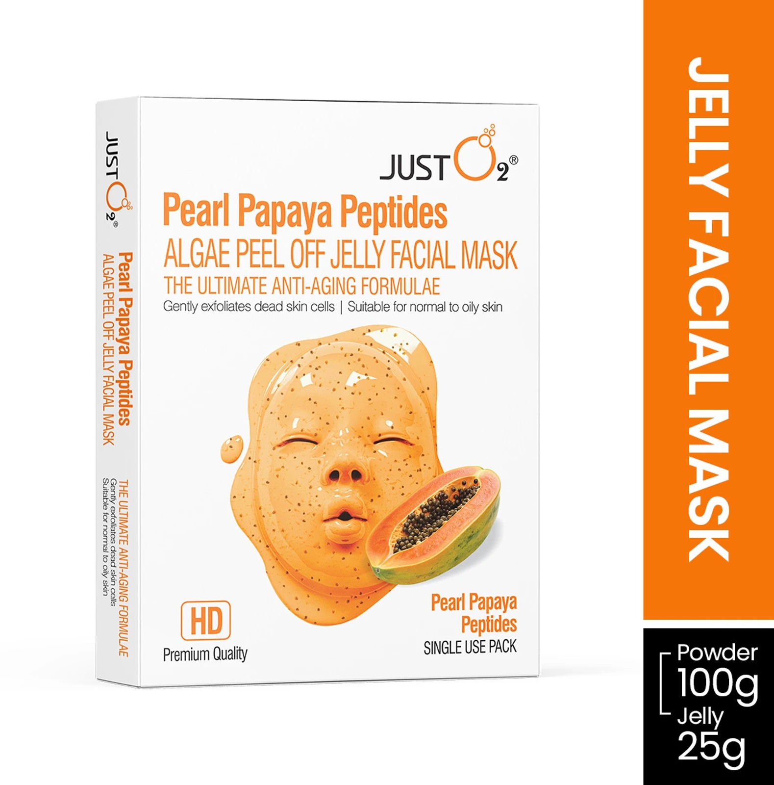 JUST O2 ALGAE PEEL-OFF JELLY FACIAL MASK - PEARL PAPAYA PEPTIDES -125 G