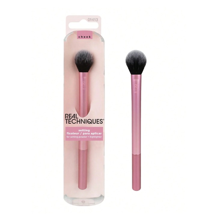 REAL TECHNIQUES MAKEUP SETTING BRUSH, FOR SETTING POWDER, LOOSE POWDER, & PRESSED POWDER, FACE MAKEUP BRUSH, 402 BRUSH, SHEER COVERAGE FOR HIGHLIGHTER, SYNTHETIC & CRUELTY-FREE BRISTLES, PACK OF 1