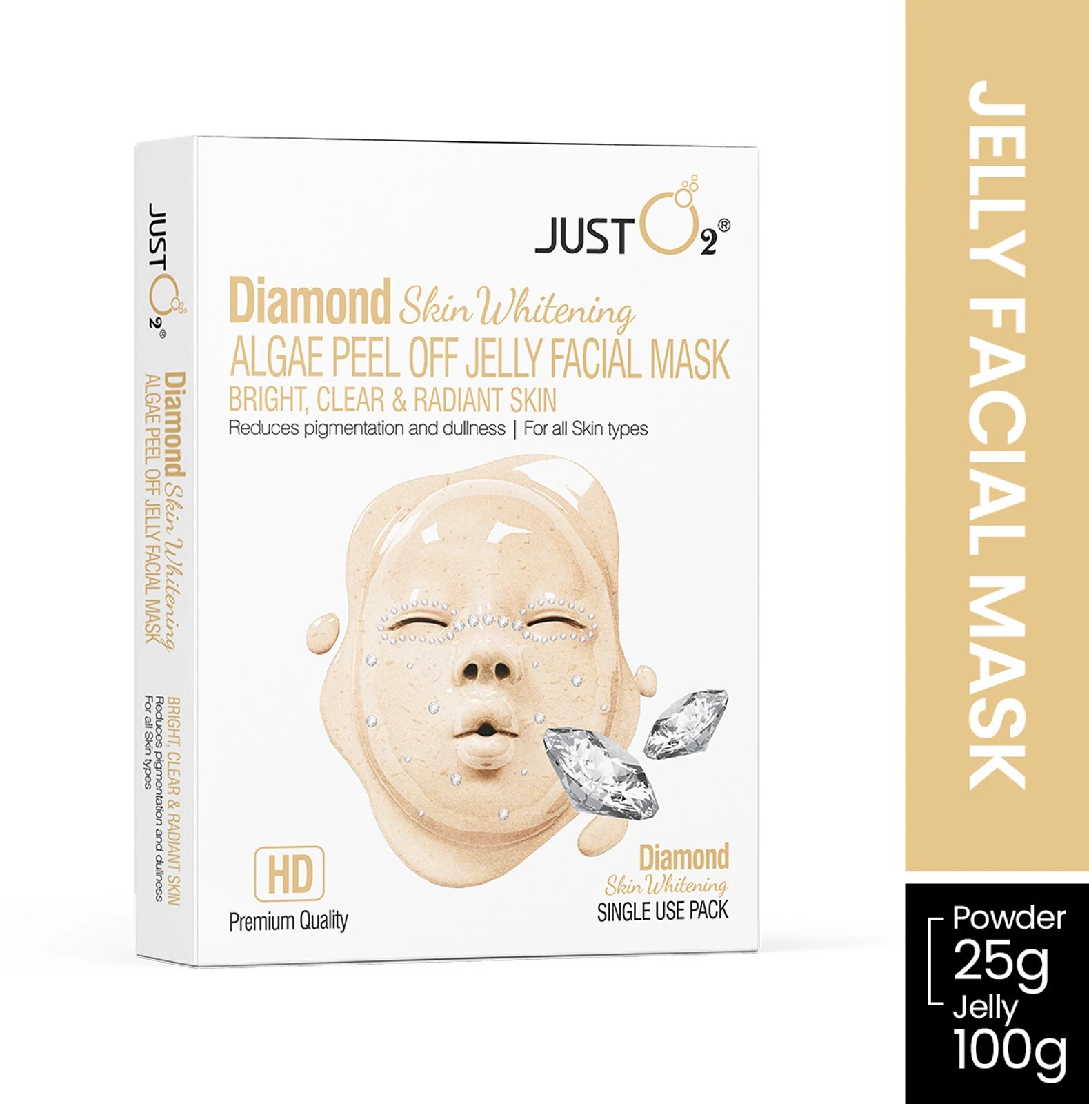 JUST O2 ALGAE PEEL-OFF JELLY FACIAL MASK - DIAMOND SKIN WHITENING -125 G