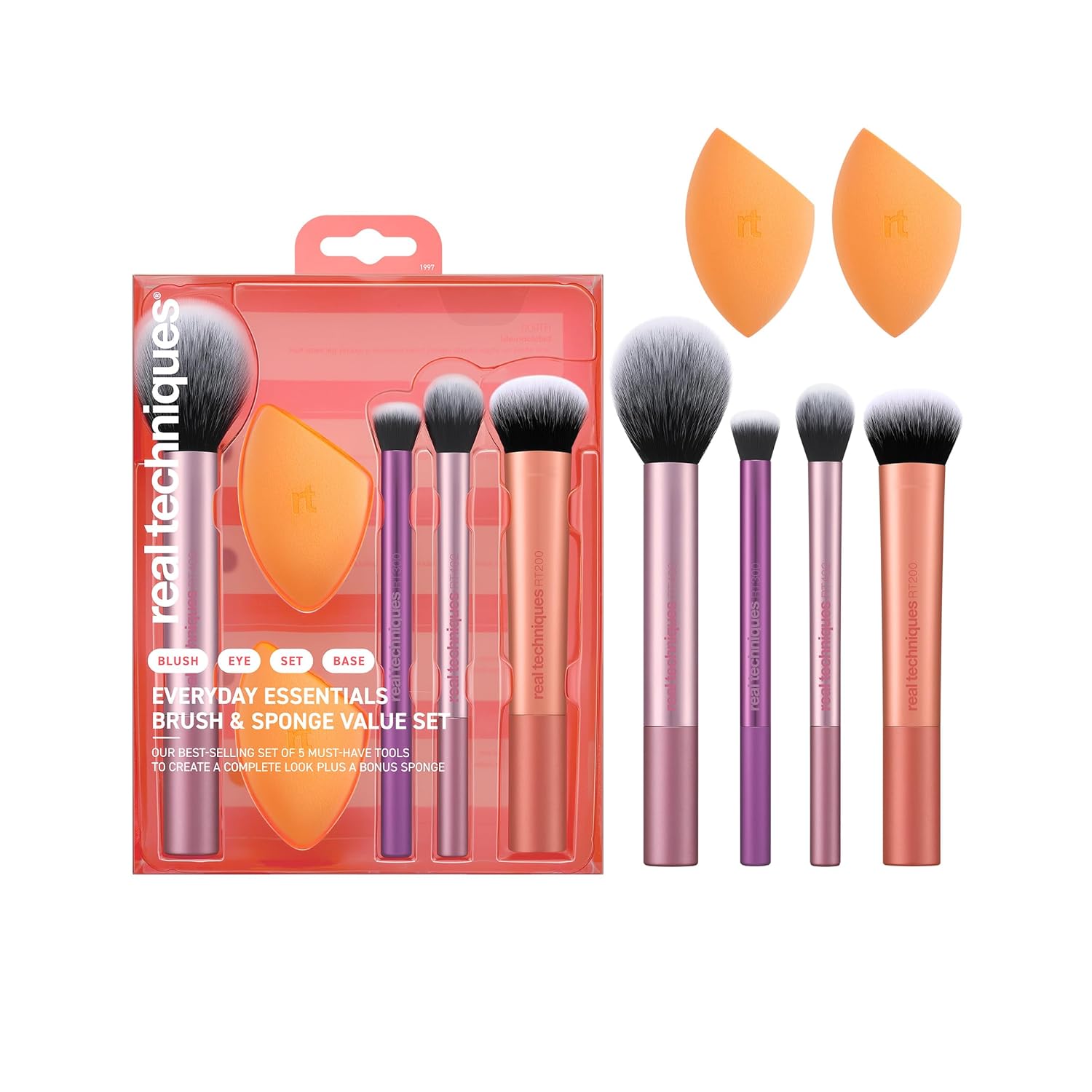 REAL TECHNIQUES BRUSH SET OF 4 PLUS 2 BEATY BLENDER