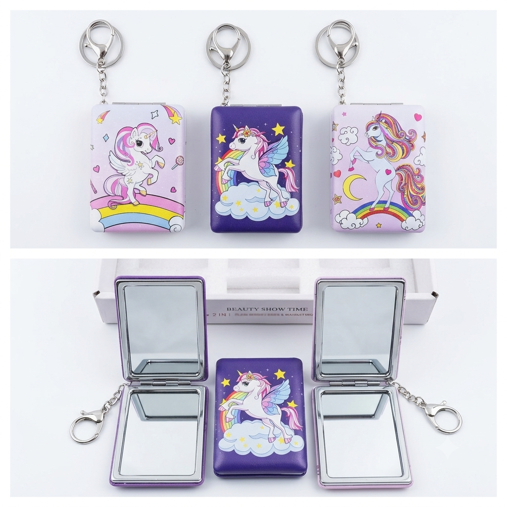 UNICORN MIRROR WITH KEY RING - CUTE SMALL FOLDABLE MIRROR